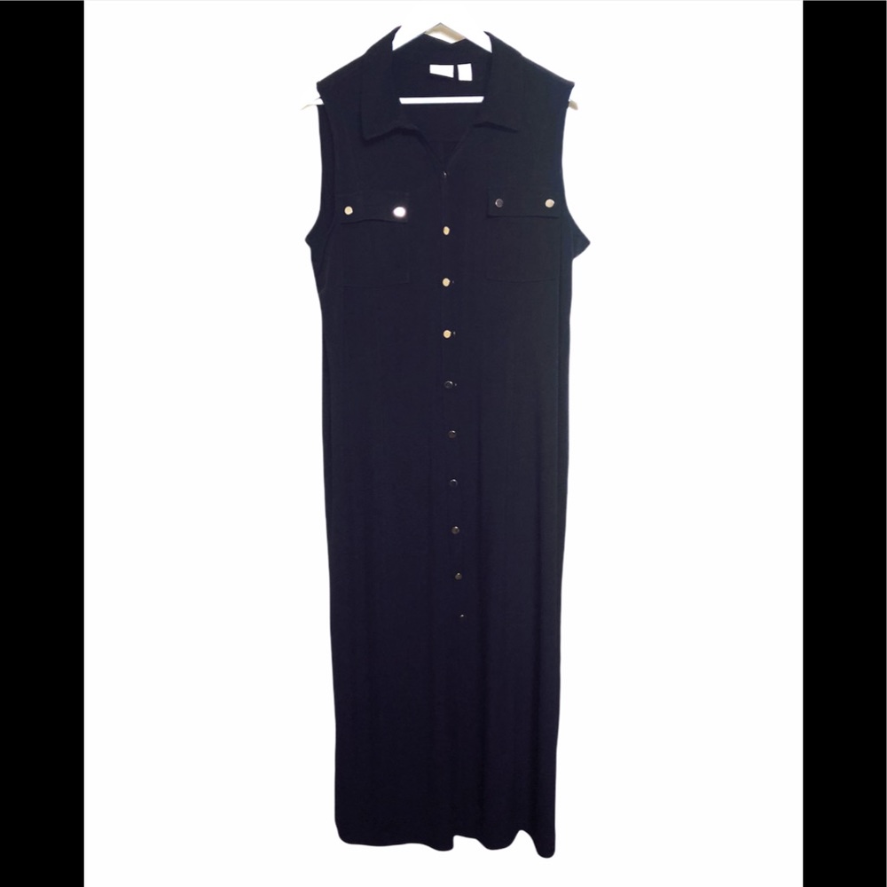 Chico's Sleeveless Gold Button Black Jersey Dress